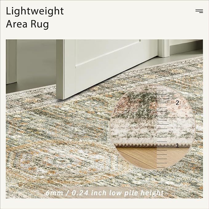 Soalmost 6x9 Area Rug for Living Room Washable Rugs Non-Slip Green/Orange | - Image 7