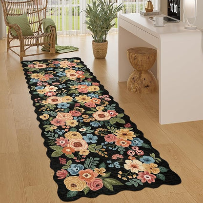 DUKINO 2.6x8 Runner Rug, Floral Washable Kitchen Rugs Non Slip, Stain Resistant - Image 3