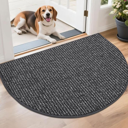 BEQHAUSE Dirt Trapper Door Mat 26" x 40" Half Circle Non Slip, Charcoal | by BEQHAUSE