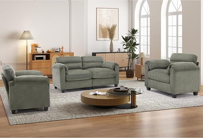 HAOMARKETS Corduroy Sofa Set, Upholstered Armchair Set of 2 and Loveseat by HAOMARKETS