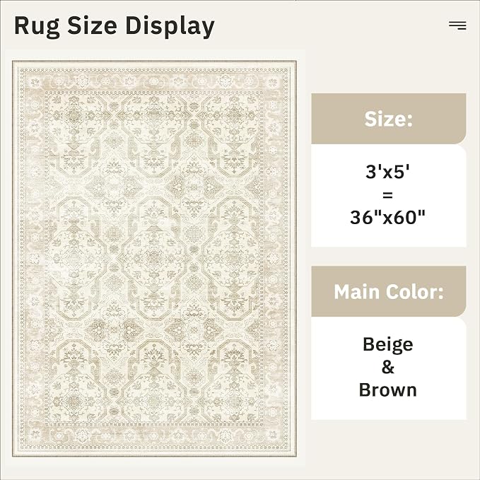 Soalmost 3x5 Rugs, Small Washable Kitchen Entryway Area Rug Beige/Brown | - Image 5