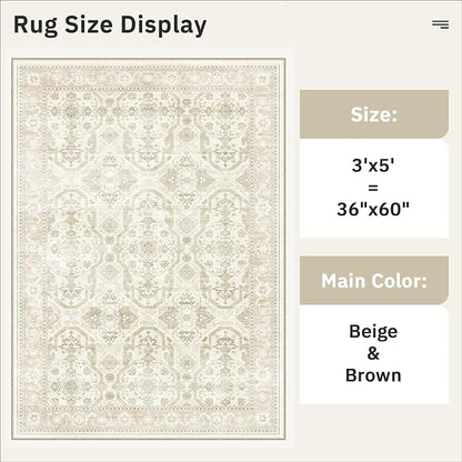 Soalmost 3x5 Rugs, Small Washable Kitchen Entryway Area Rug Beige/Brown | - Image 5