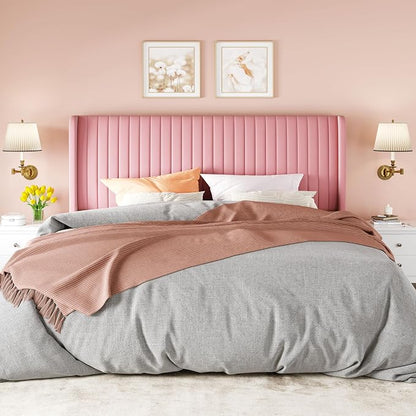 Allewie King Size Velvet Bed Frame/Vertical Channel Tufted Wingback - Image 3