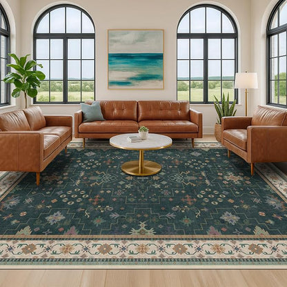 Dark Green Vintage Living Room Rug 9x12 - Image 4