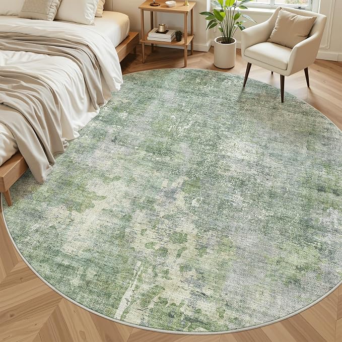 Soalmost Round Rugs 8ft Living Room Circle Area Rug 8x8 Green/Ivory Vintage | by Soalmost