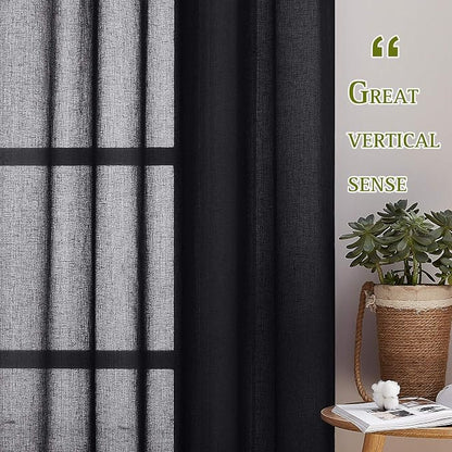 NICETOWN Natural Flax Sheer Linen Curtains Grommet Top, Semitransparent - Image 3
