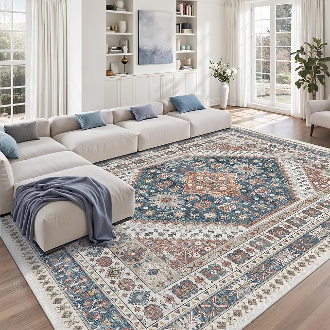 9x12 Area Rugs for Living Room, Large Washable Rug, Dining Room, Low Pile by Zesthome