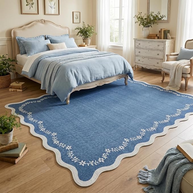 GarveeHome Scalloped Area Rugs 8x10 Large Blue Washable Living Room Rug | Soft - Image 3