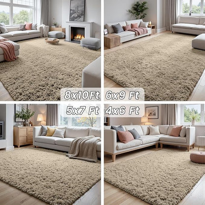 5x7 Fluffy Shag Area Rugs for Living Room Bedroom: Soft Carpet Gray Camel | - Image 7