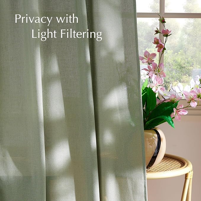 NICETOWN Thick Linen Greyish Green Curtains 84 inches Long - Image 3