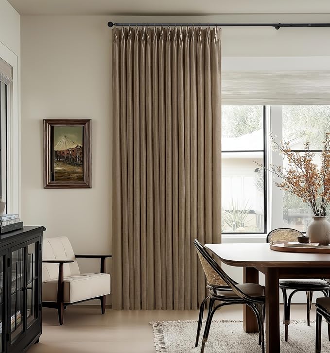Dark Brown Pinch Pleat Linen Semi Sheer Back Tab Curtains 86 Inch Length | - Image 8