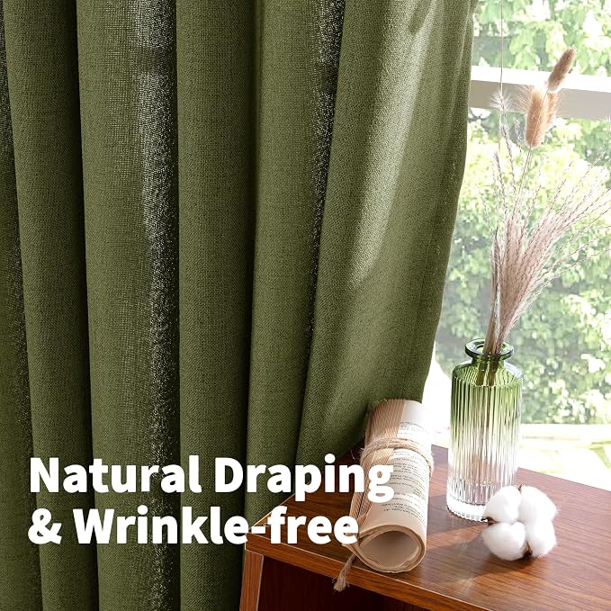 YoungsTex Olive Linen Curtains 72 Inch Length 2 Panels - Image 6