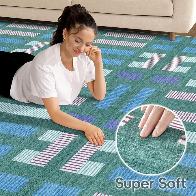 cotiled Boho 10x14 Area Rug for Living Room: Large Moroccan Washable Rug | - Image 3