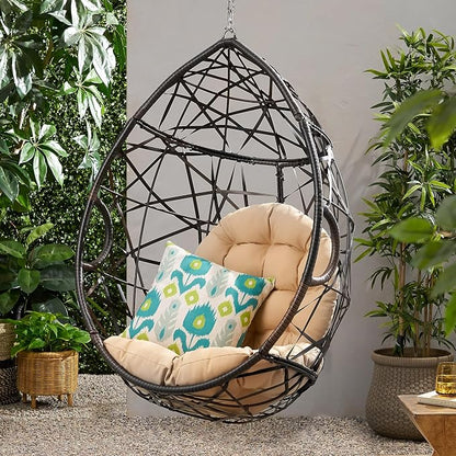 Christopher Knight Home Isaiah Indoor/Outdoor Wicker Tear Drop Hanging Chair - Image 4