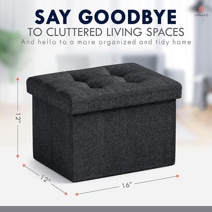 Ornavo Home Small Storage Ottoman, Foldable Collapsible Rectangle Linen Ottoman - Image 2