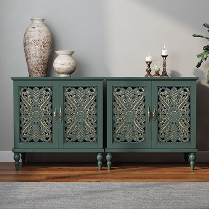 ARTPOWER Accent Cabinet with 2 Doors, Vintage Carved Wood Storage Cabinet by PowerofArtBetterforLife