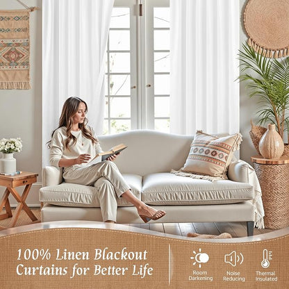 100% Blackout White Linen Curtains 40 Inches - Image 3