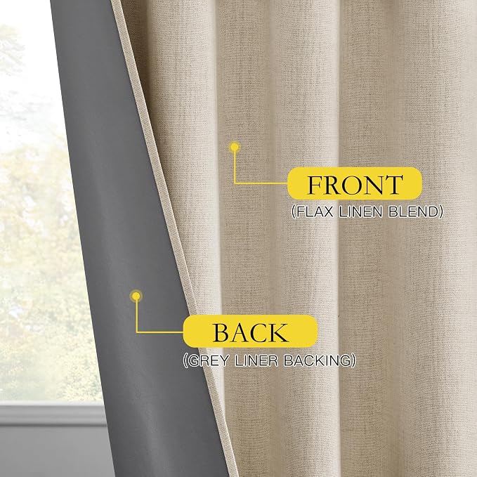 NICETOWN Cream 100% Blackout Linen Curtains 95 inch Long Burg - Image 6