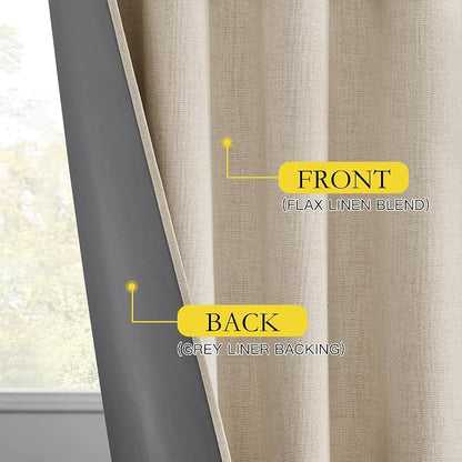 NICETOWN Cream 100% Blackout Linen Curtains 95 inch Long Burg - Image 6