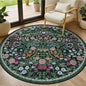 PLHXFR Round Area Rug Living Room: 4 ft Floral Washable Carpet Dark Green | by PLHXFRSoftAreaRugs