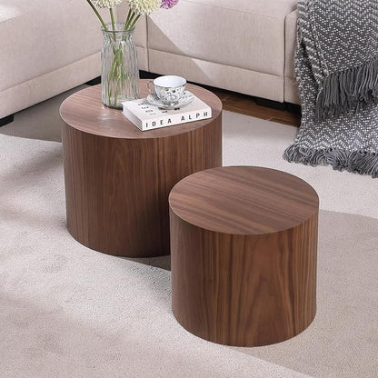 Small Coffee Table Nesting End Table Set of 2, Round Coffee Table Wood Side - Image 5