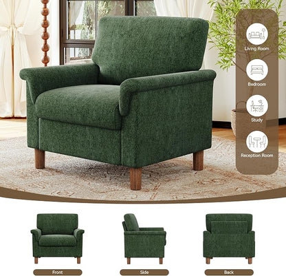 Mid Century Modern Accent Chair, Chenille Comfy Living Room Arm Chairs - Image 9