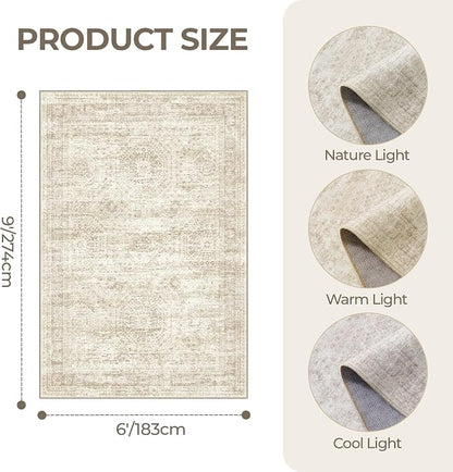 6x9 Area Rugs for Living Room, Large Washable Rug, Dining Room, Low Pile - Image 2