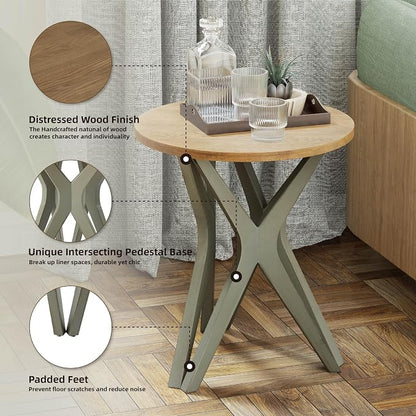 Pedestal Farmhouse End Table, Distressed Top - Image 4