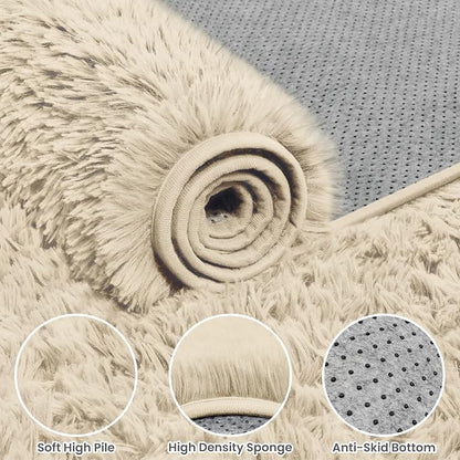 5x7 Fluffy Shag Area Rugs for Living Room Bedroom: Soft Plush Carpet Beige | - Image 6