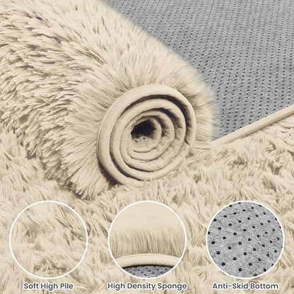 5x8 Fluffy Shag Area Rugs for Living Room Bedroom: Soft Plush Carpet Beige | - Image 6