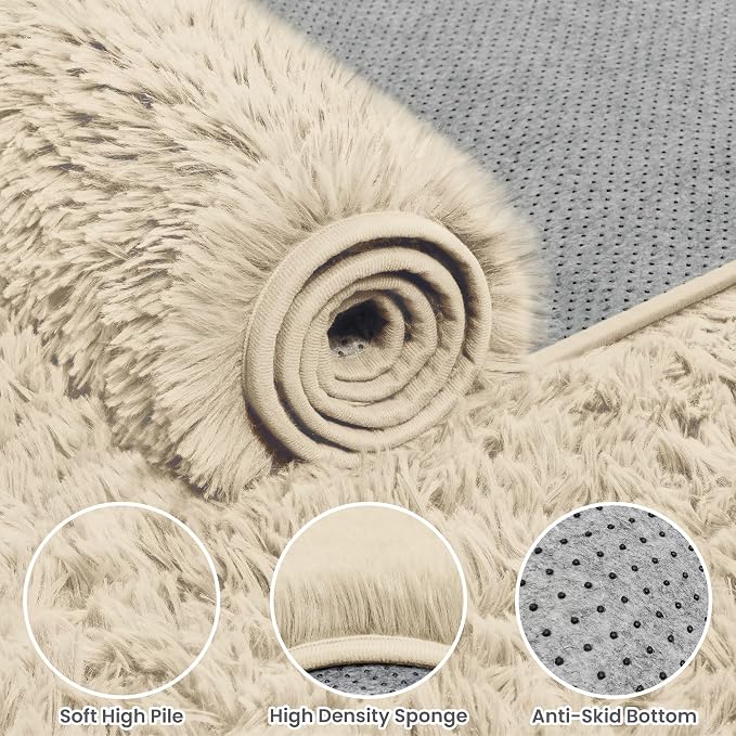 6x9 Fluffy Shag Area Rugs for Living Room Bedroom: Soft Plush Carpet Beige | - Image 6