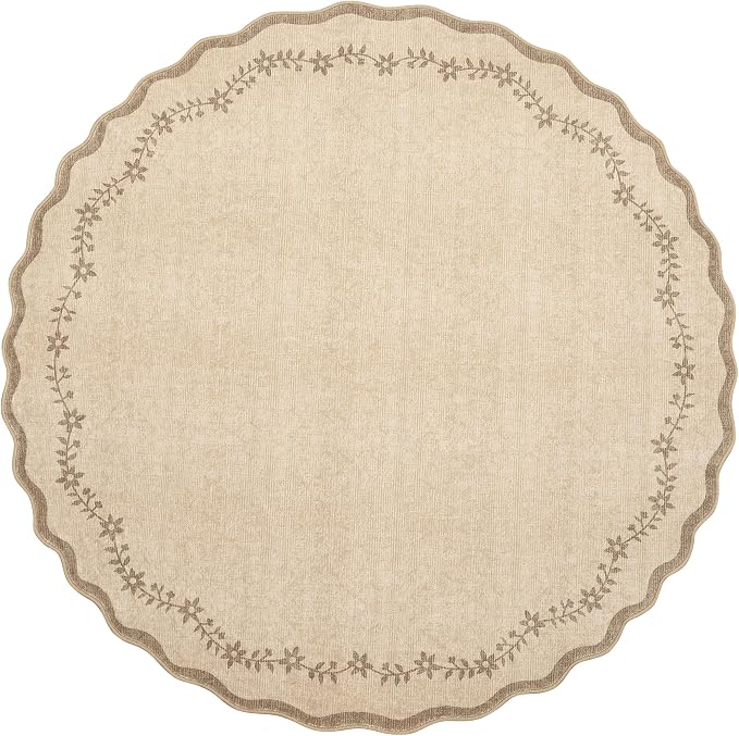 GarveeHome Large Round Rug 8ft Scalloped Washable Circle Living Room Rug | Soft - Image 3