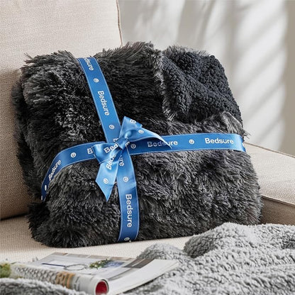 Bedsure GentleSoft Fluffy Tie Dye Black King Size Blanket - Image 6