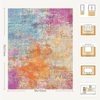 5x7 Area Rugs, Abstract Modern Ultra Soft Washable Rug, Non Slip Carpet - Image 2