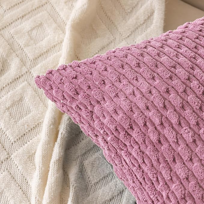 Set of 4 Pink Decorative Throw Pillow Covers 18x18 Inch Corduroy Pillow Covers - Image 4