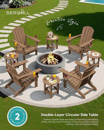 SERWALL Round Outdoor Side Table Set of 2, HDPE Small Adirondack Double End - Image 7
