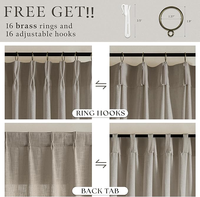 Extra Long Semi Sheer Linen Pleat Curtains Burlywood Birch 126 Inch Long | - Image 6