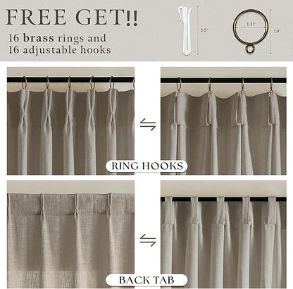Extra Long Semi Sheer Linen Pleat Curtains Burlywood Birch 126 Inch Long | - Image 6