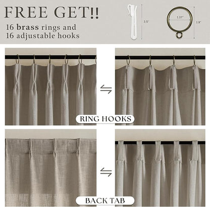 Dark Taupe Flax Linen Light Filter Pinch Pleated Curtains 100 Inches Long | 100 - Image 5