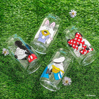 JoyJolt Disney Mickey Mouse & Friends Peek-a-Boo Collection Tumblers, 16oz Can Shape Tumbler Drinking Glass Cups Set, Glass Tumbler Set of 4 w/Glass Straws, Disney Gifts, Mickey Mouse Glasses