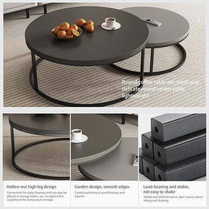 2-Piece Round Nesting Coffee Tables – Walnut Wood Top - Image 4