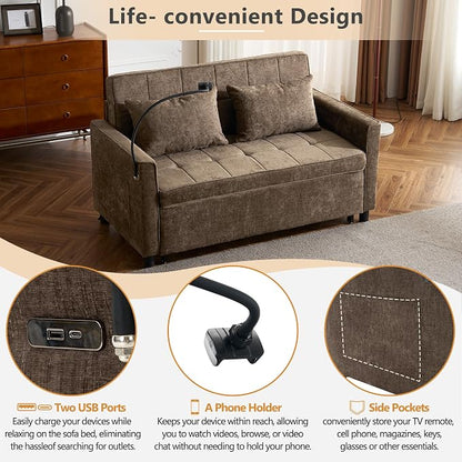 3 in 1 Convertible Sleeper Sofa Bed, 56.9" Small Pull Out Couch Bed - Image 7