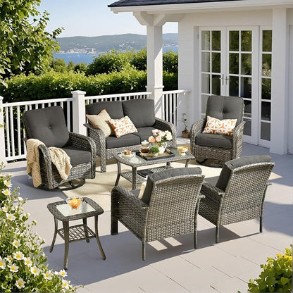 Weaxty 7 Pieces Patio Furniture Set, Wicker Outdoor Swivel Rocking Chairs by Eco-ChicLivingBeautifullyAffordable