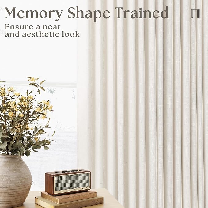 102 Inch Curtains Pinch Pleat Linen Curtains Natural 2 Panels | Light Filtering - Image 8