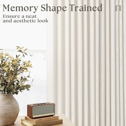 102 Inch Curtains Pinch Pleat Linen Curtains Natural 2 Panels | Light Filtering - Image 8