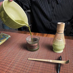 Matcha Whisk Set (7pcs) - Matcha Set with Whisk,Pouring Spout Bowl(15oz),Chasen Holder,Powder Sifter,Bamboo Scoop with Stand,Tea Cloth,Perfect Tools Kit for Tea Ceremony(Celadon Green)