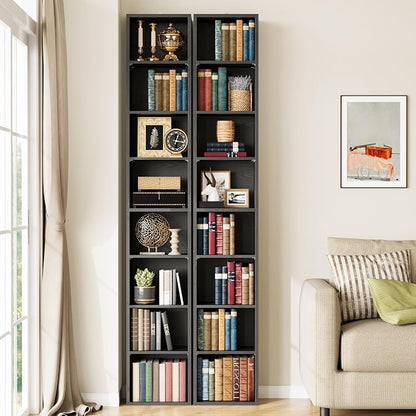 IRONCK Tall Narrow Bookshelf 8 Tiers 71in Set of 2, Compact Corner Bookcase - Image 2