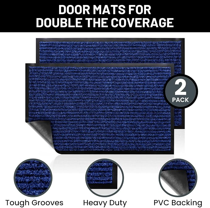 Front Door Mat Indoor Outdoor Welcome Entryway Entrance Doormat, 48x36 Blue | - Image 2