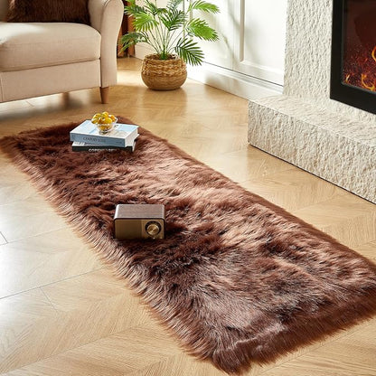 AMTOVO Faux Fur Rug, Coffee Ultra Soft Fluffy Shag Sheepskin Rug, 2 x 6 ft - Image 3