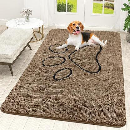 OLANLY Dog Door Mat for Muddy Paws 59x35, Paw Print Design Chenille Mud Mat | by OLANLY